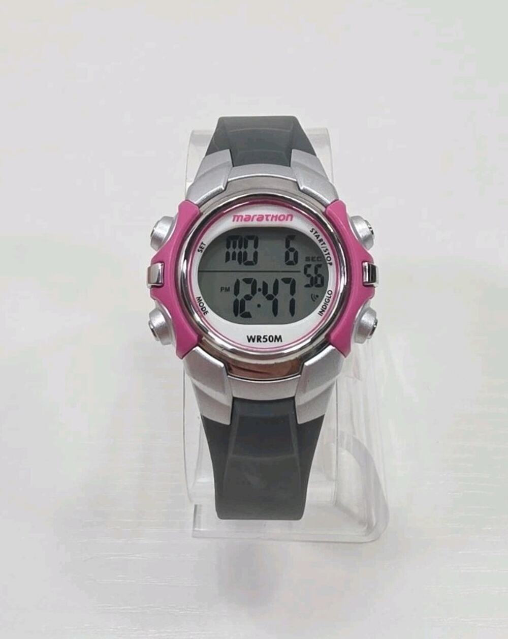 Marathon T5K646 Indiglo WR 50M Digital Pink & Gray Women's Watch New Battery 277
